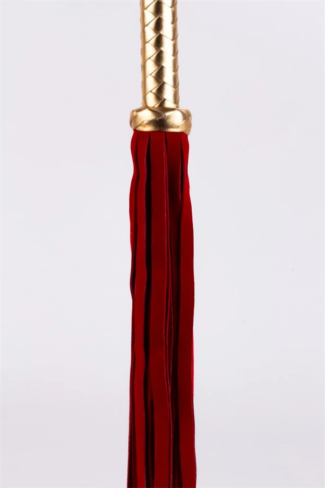 Flogger with Metallic Leather Handle and Suede Leather Tails Red 18"