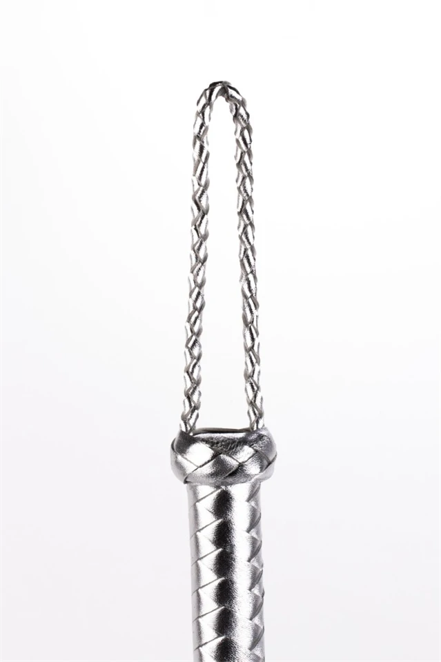 Flogger with Metallic Leather Handle and Suede Leather Tails Black 18"