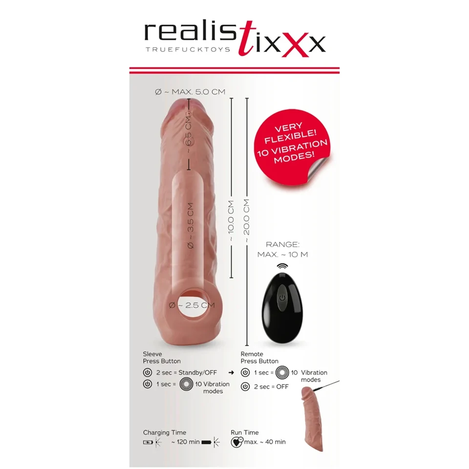 Realistixxx - rádiós vibrációs péniszköpeny - natúr (20cm)