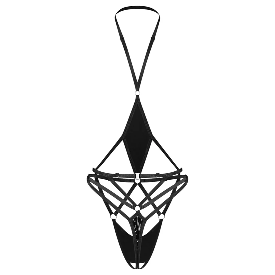 Obsessive Keira Lise - nyitott, pántos body (fekete)