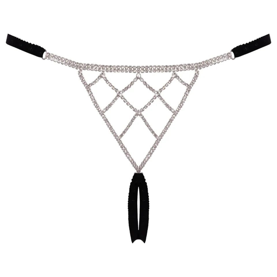 Cottelli - nyitott string tanga ezüst dísszel - fekete (S-L)