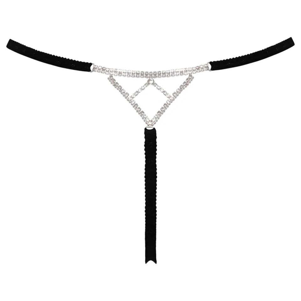 Cottelli - nyitott string tanga ezüst dísszel - fekete (S-L)