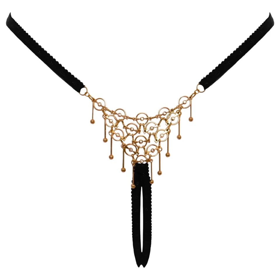 Cottelli - nyitott string tanga dísszel - fekete (S-L)