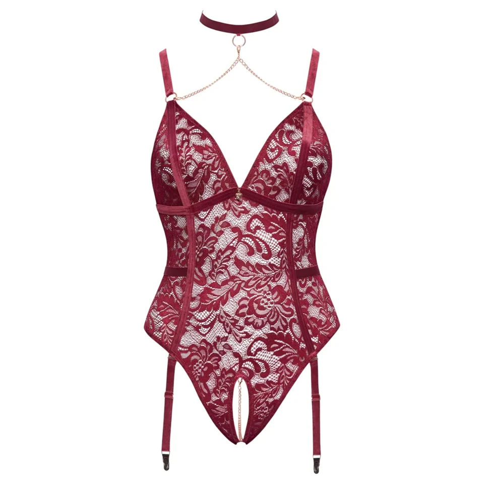 Cottelli Curves - láncos csipke body (piros)