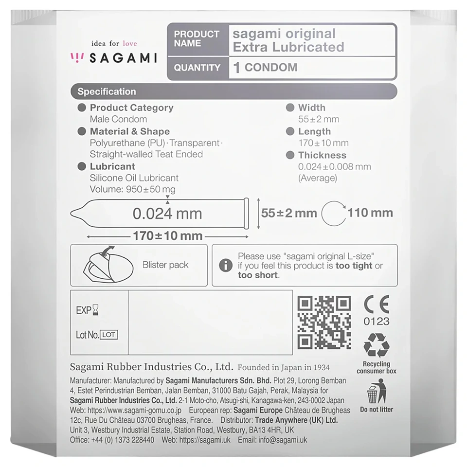 Sagami Original 0,02 - extra síkosított óvszer - 55mm
