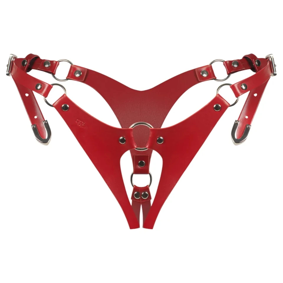 Obsessive Inferro - bőr hatású nyitott, állítható tanga (piros)