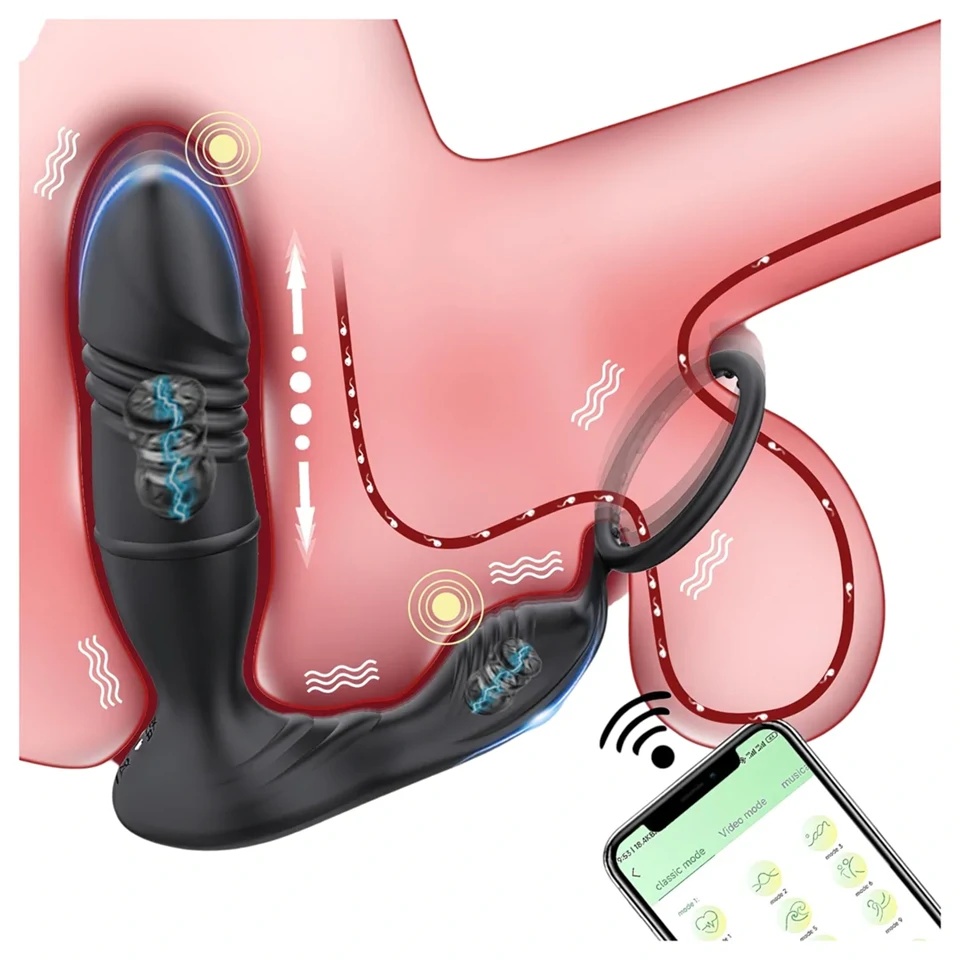 AlvUp - okos lökő prosztata vibrátor péniszgyűrűvel (fekete)