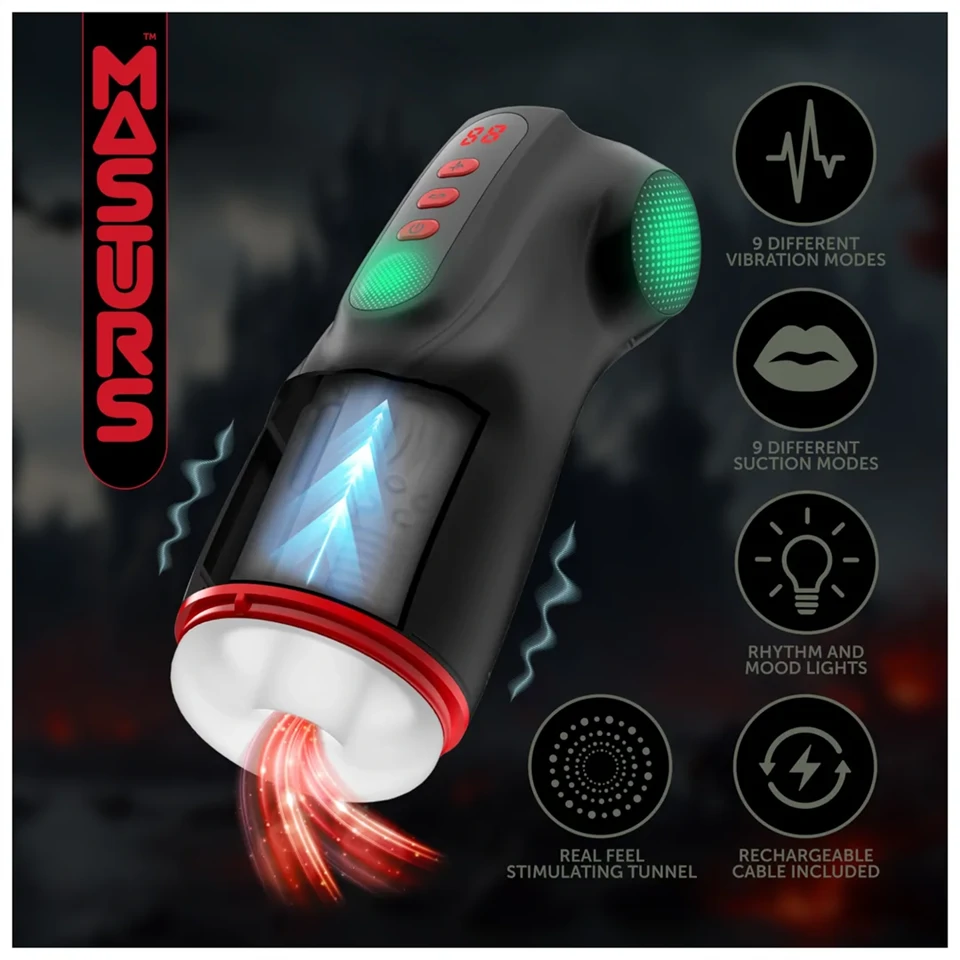 Masturs Raven - szopó-rezgő AR maszturbátor (fekete-piros)