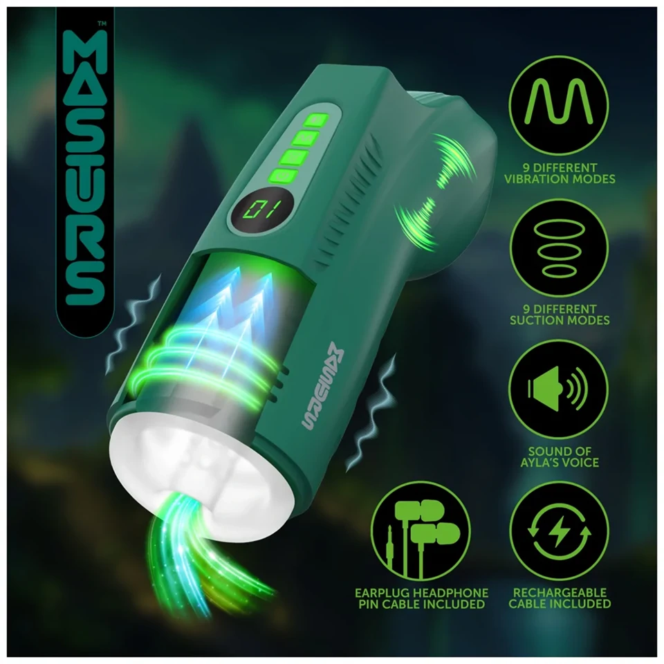 Masturs Ayla - nyögő szívó-rezgő AR maszturbátor (zöld)