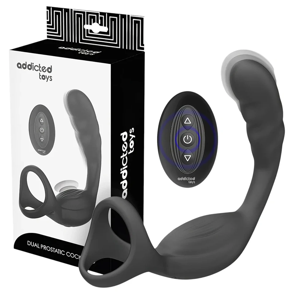 Addicted Toys - análvibrátor pénisz- és heregyűrűvel (fekete)