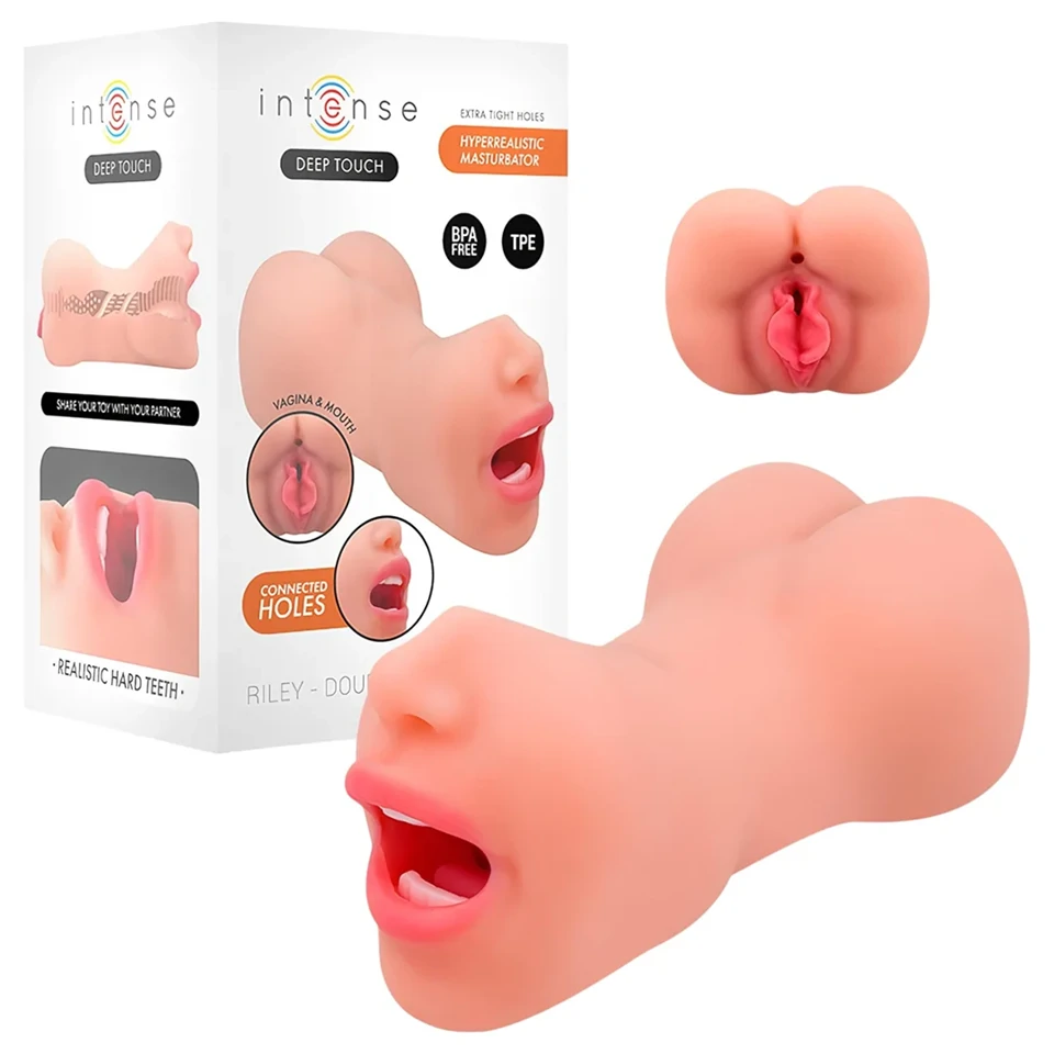 Intense Deep Touch Riley - élethű száj és punci maszturbátor (natúr)
