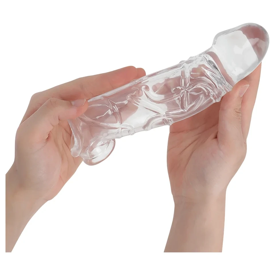 Addicted Toys - péniszköpeny heregyűrűvel - 27 cm (áttetsző)