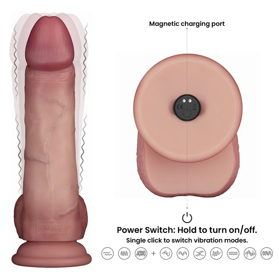 8" Vibrating Sliding Skin Pro II Silicone Dong