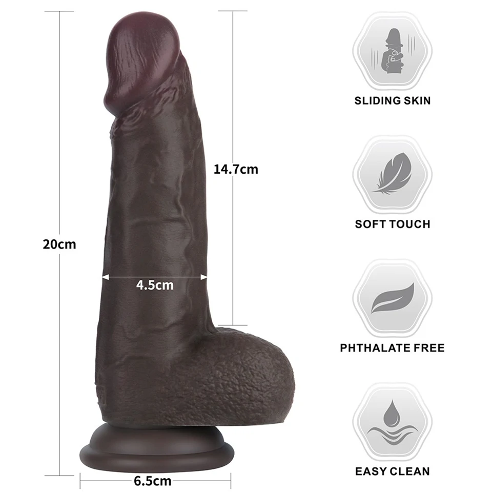 8'' Sliding Skin Pro II Dual Layer Silicone Dong (Black)