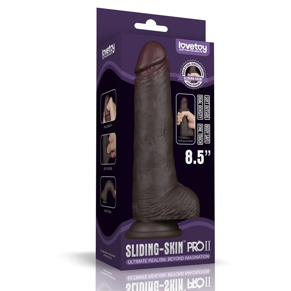 8.5'' Sliding Skin Pro II Dual Layer Silicone Dong (Black)