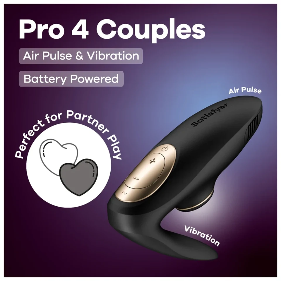 Satisfyer Pro 4 Couples - léghullámos párvibrátor (fekete)