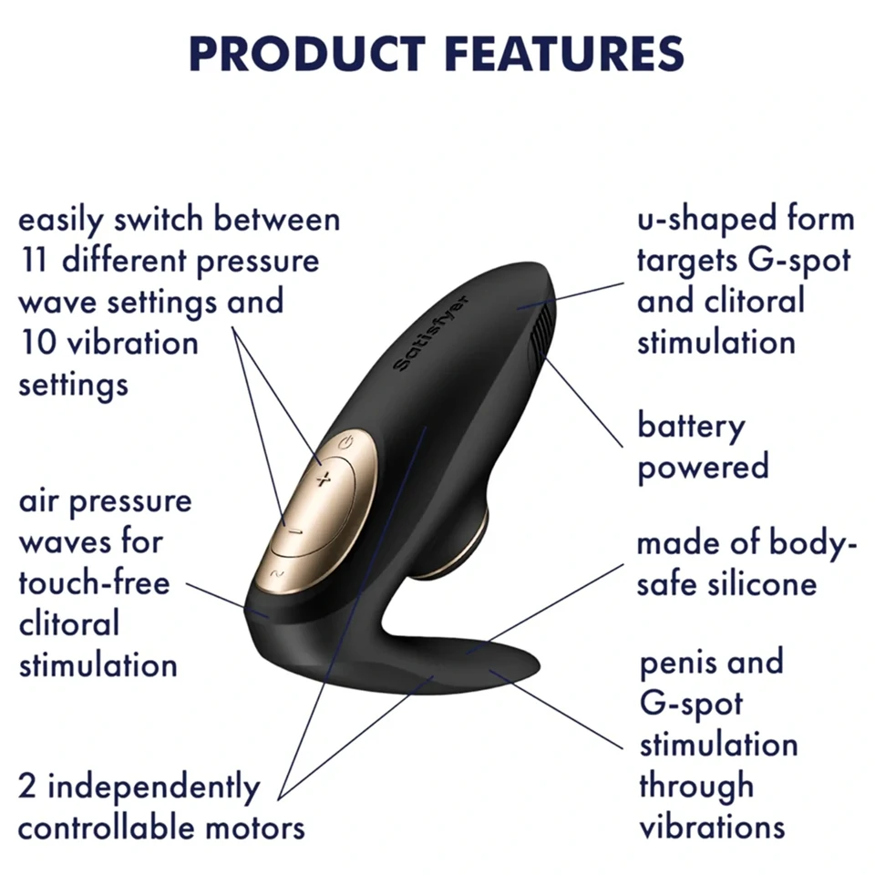 Satisfyer Pro 4 Couples - léghullámos párvibrátor (fekete)