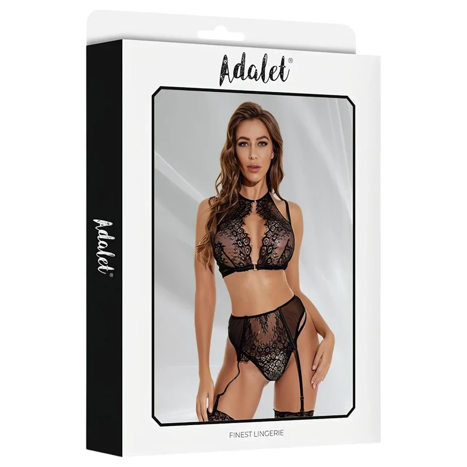 Adalet Evelyn - 3 részes csipkés fehérnemű szett (fekete)