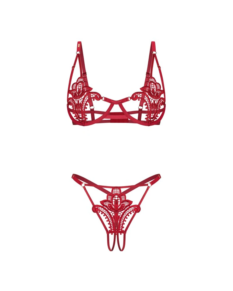 Luise Sublim Red 2-pcs crotchless set S/M