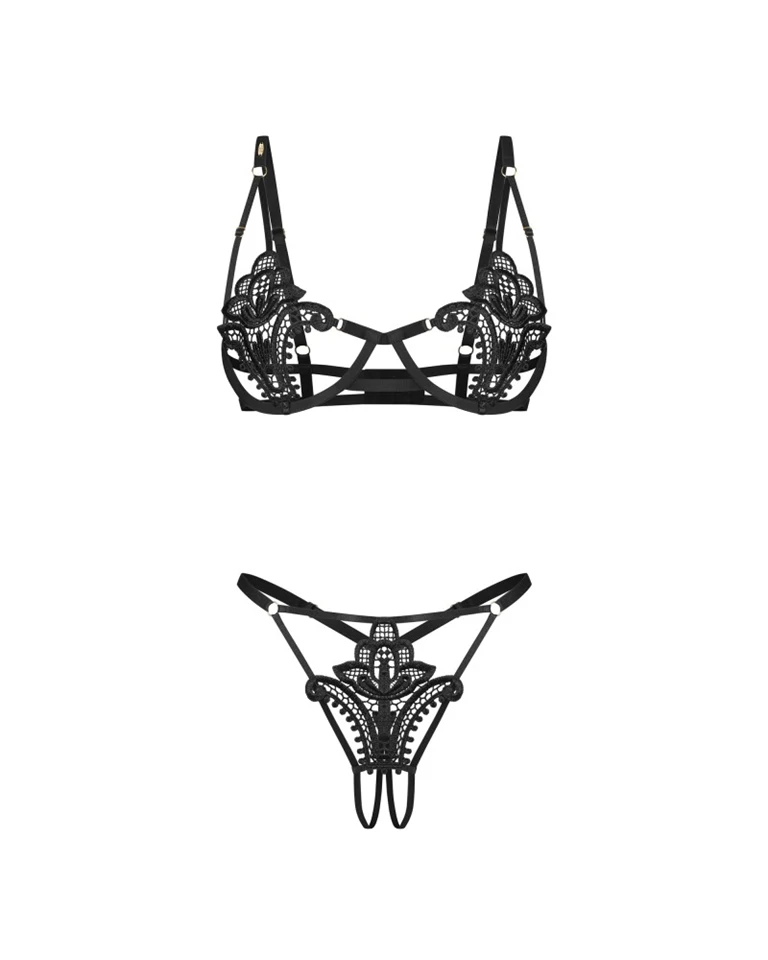 Luise Sublim Black 2-pcs crotchless set S/M