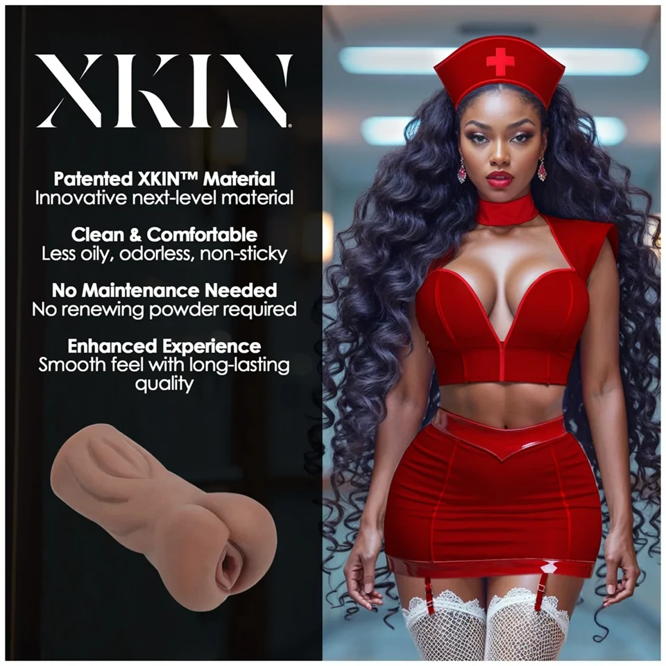 XKIN Naughty Nurse Riley - élethű műpunci maszturbátor (sötét natúr)