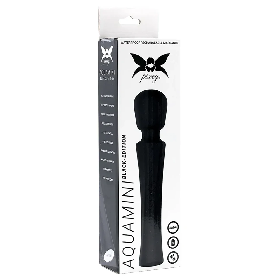 Pixey Aquamini - mini wand vibrátor (fekete)