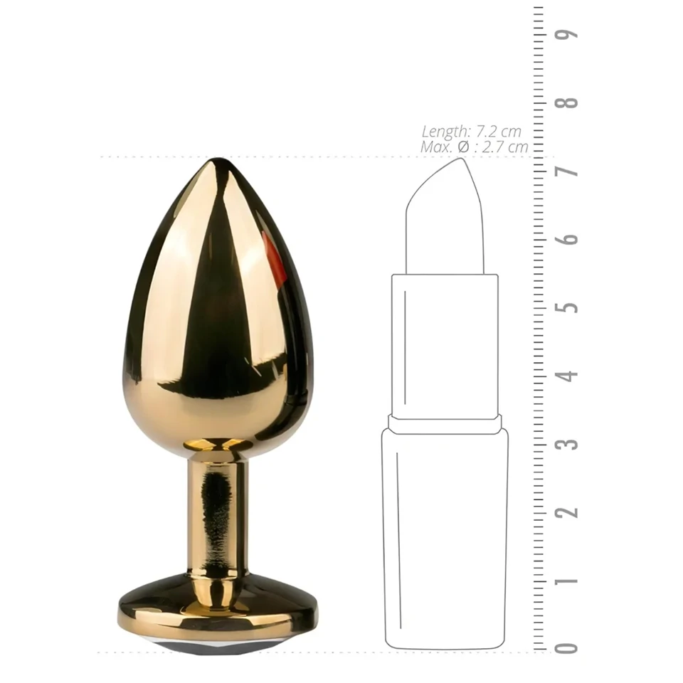 EasyToys Metal No.1 - fehér köves kúp anál plug (arany, 2,5 cm)