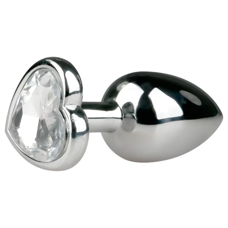 EasyToys Metal No.2 - anál plug szíves kővel (ezüst-fehér)
