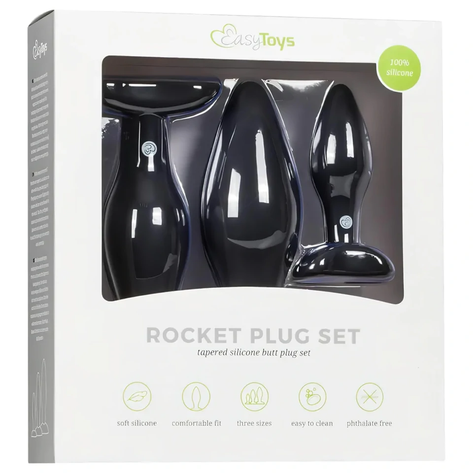EasyToys Rocket - anál plug szett (fekete, 3 részes)
