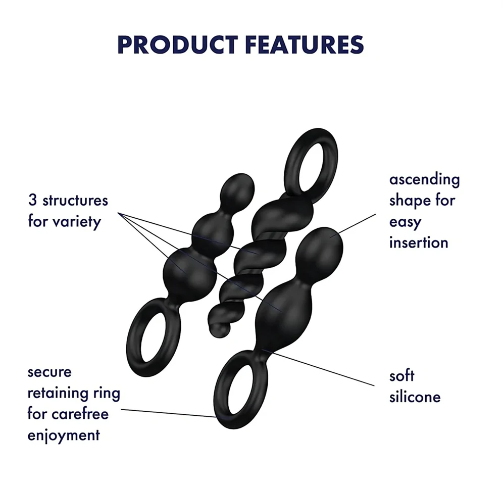 Satisfyer Booty Call - anál plug szett (fekete, 3 részes)