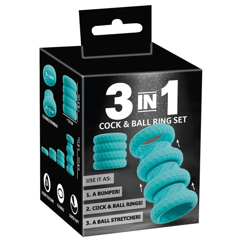 You2Toys - 3in1 pénisz- és heregyűrű szett (türkiz)