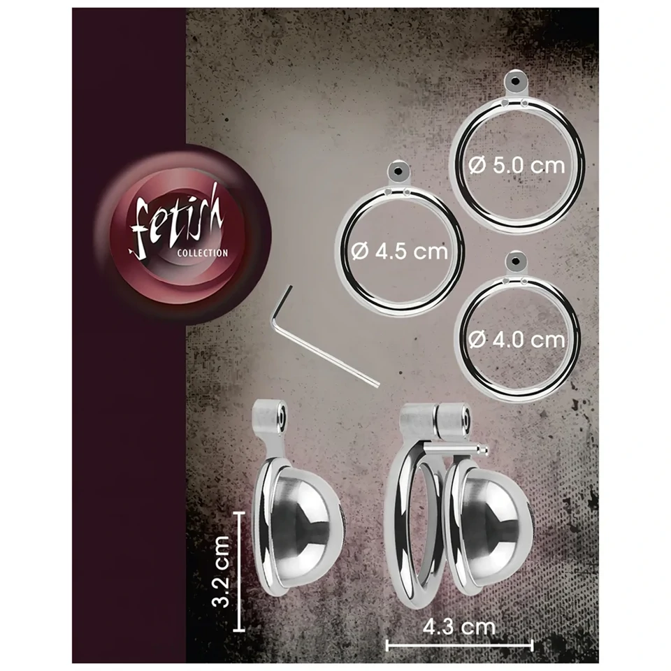 fetish collection - mini péniszketrec 3 cserélhető heregyűrűvel (ezüst)