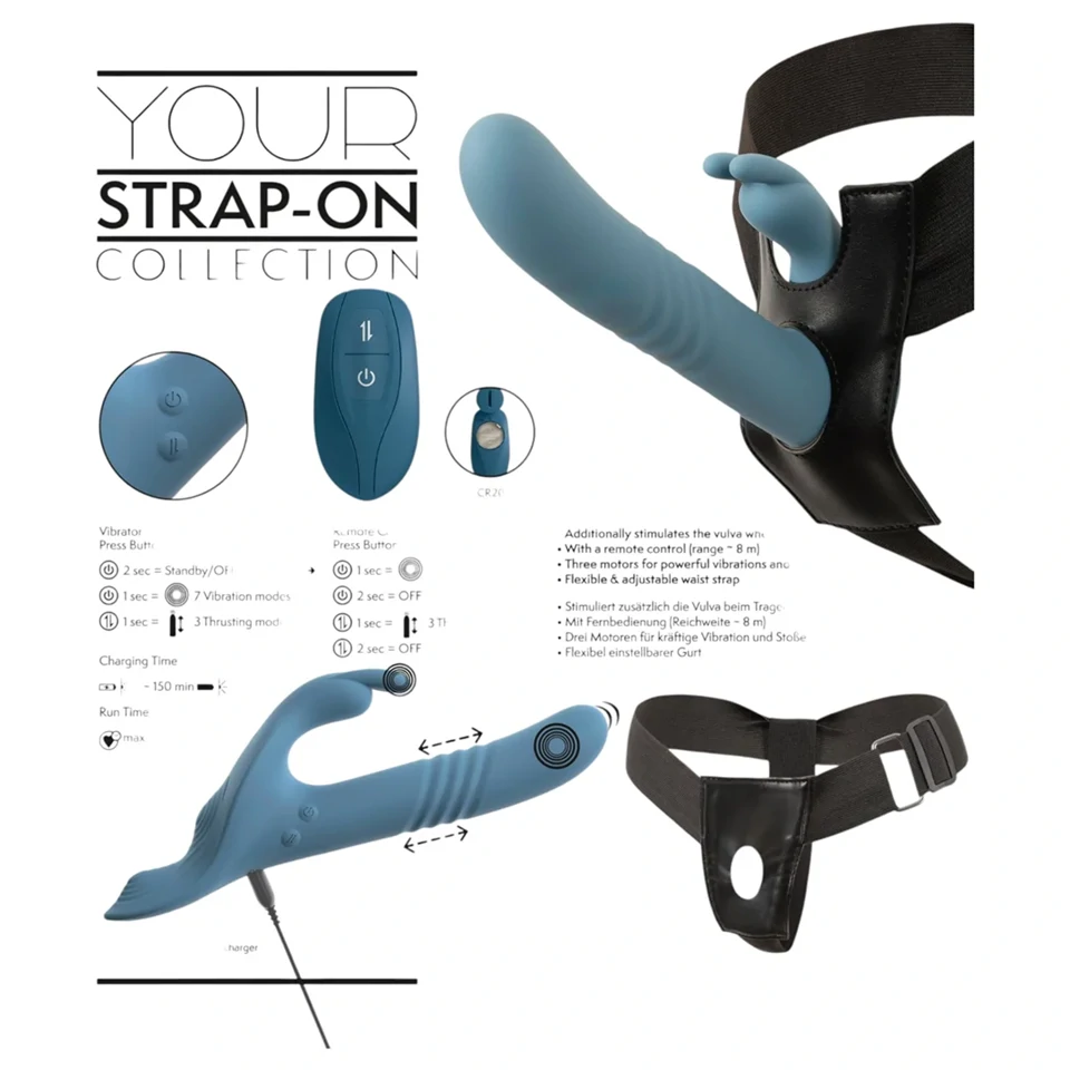 You2Toys - 3 részes felcsatolható nyuszis lökővibrátor távirányítóval (kék)