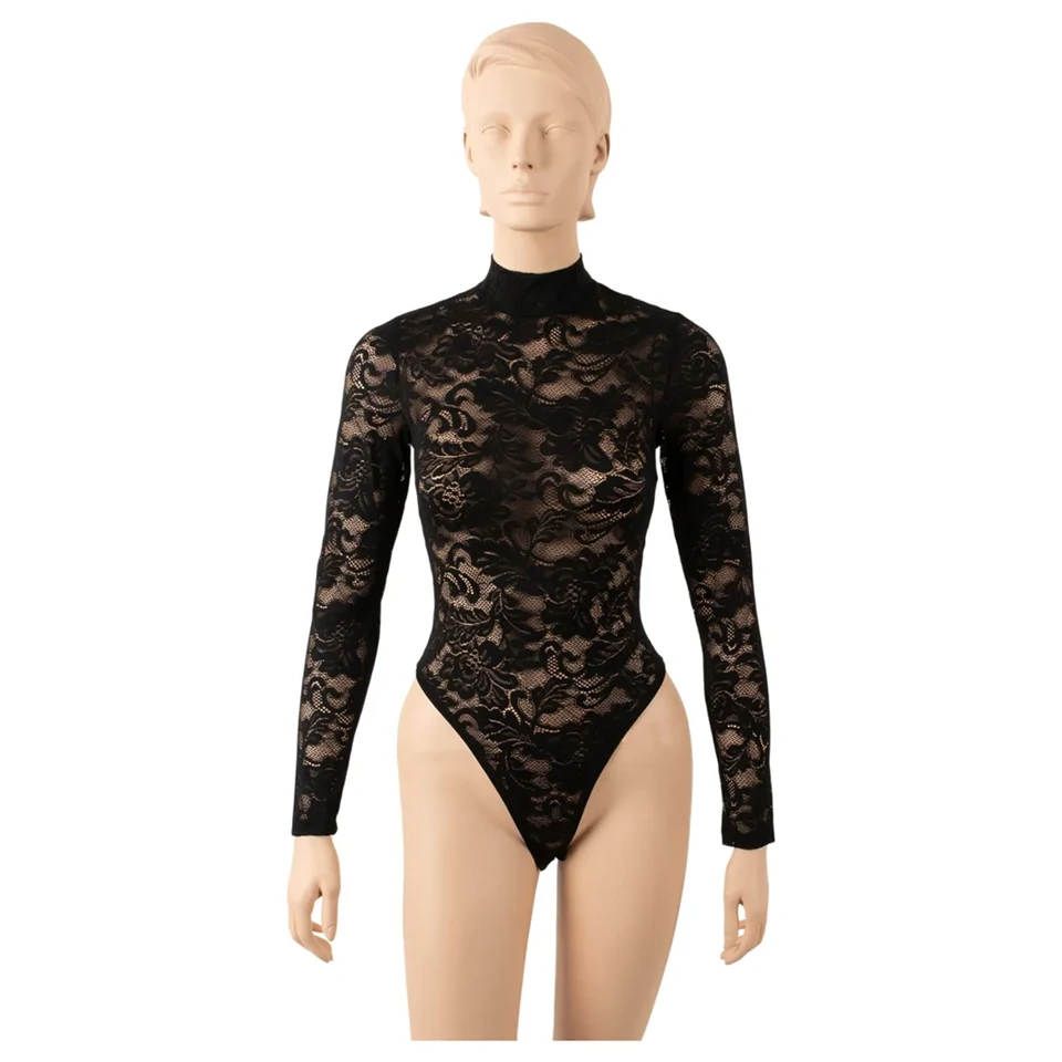 Cottelli - hosszú ujjú csipke body (fekete) - S