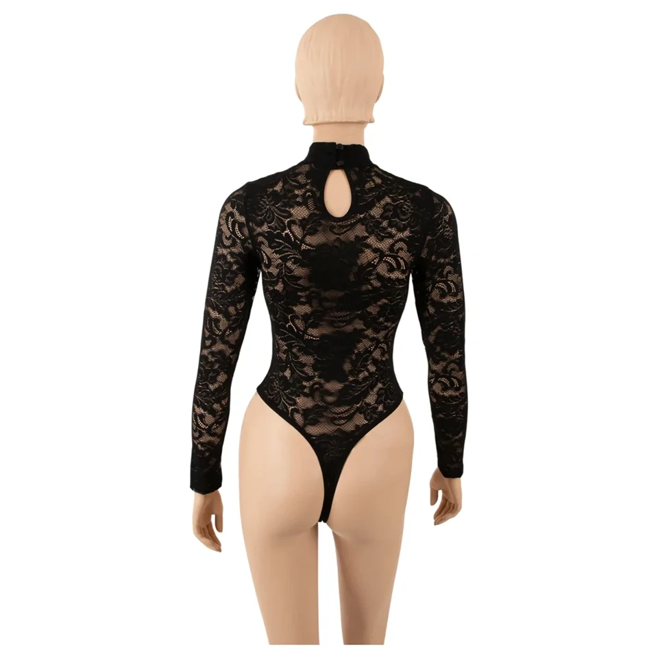 Cottelli - hosszú ujjú csipke body (fekete) - S