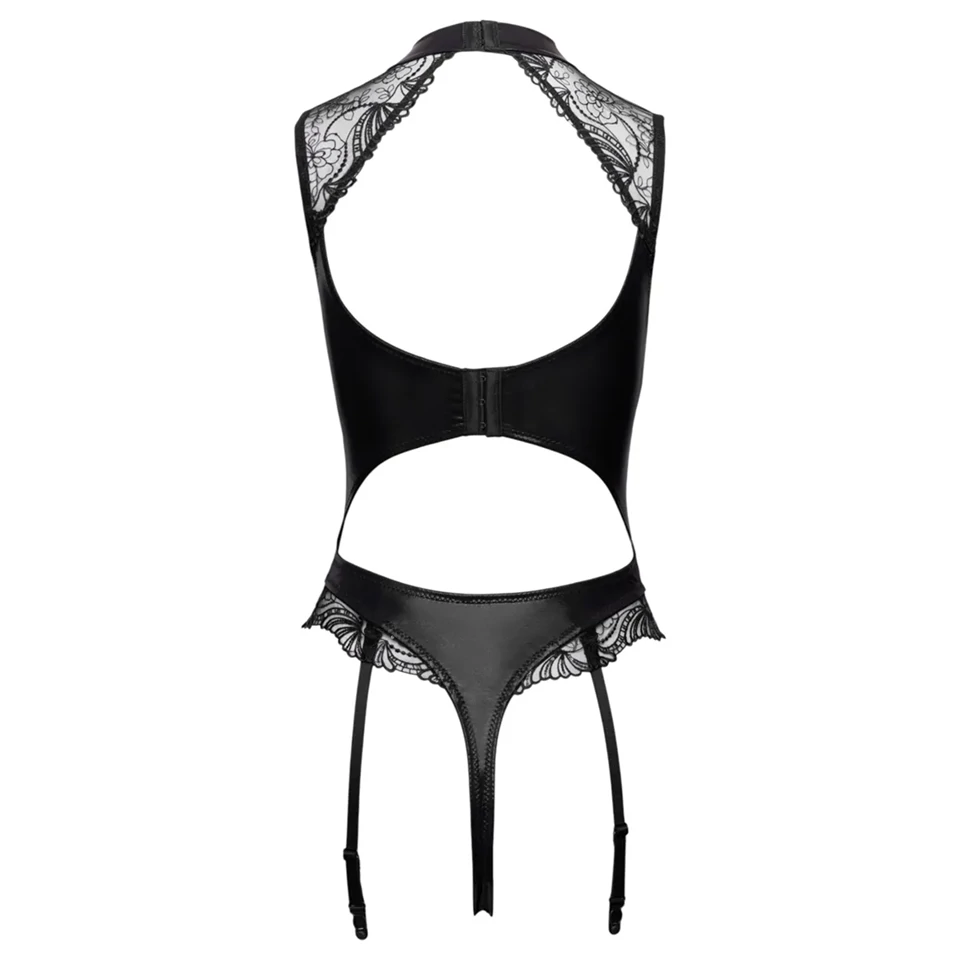 Cottelli - harisnyatartós, lépésnél nyitott body (fekete)