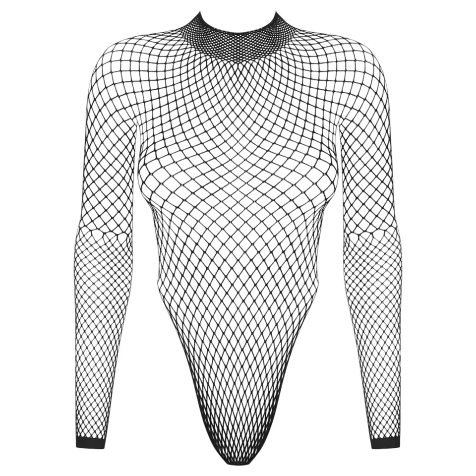 Obsessive - hosszú ujjú necc body (fekete) - (S-L)