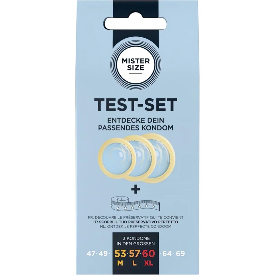 Mister Size Test-Set - óvszer próbacsomag mérőszalaggal (3 db)