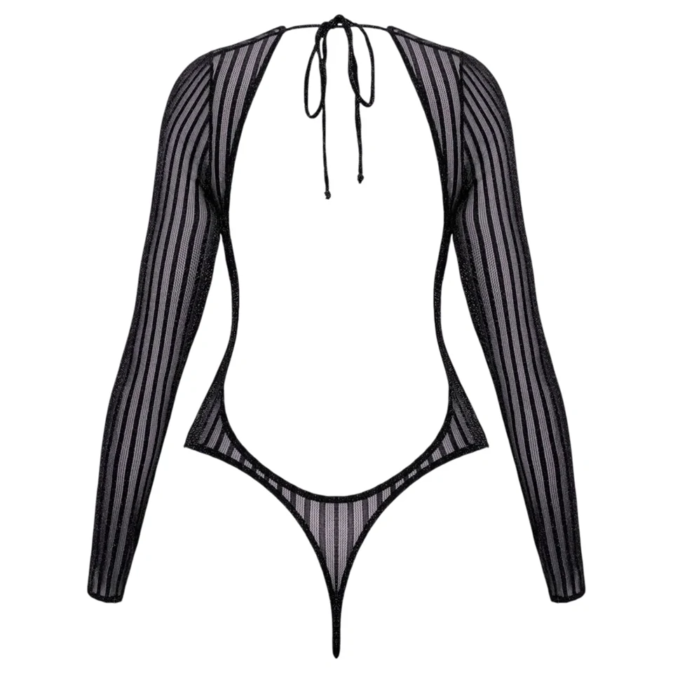 Cottelli - csíkos, ezüstszálas body (fekete) - S-L