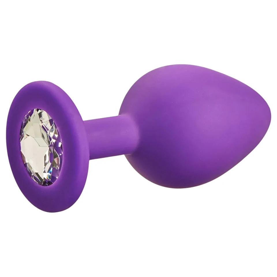 Baseks - kristályköves szilikon anál plug (lila) - 8 cm