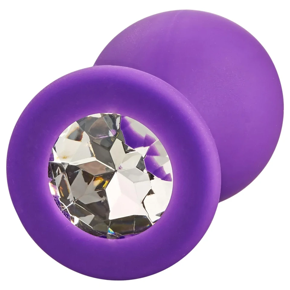 Baseks - kristályköves szilikon anál plug (lila) - 8 cm