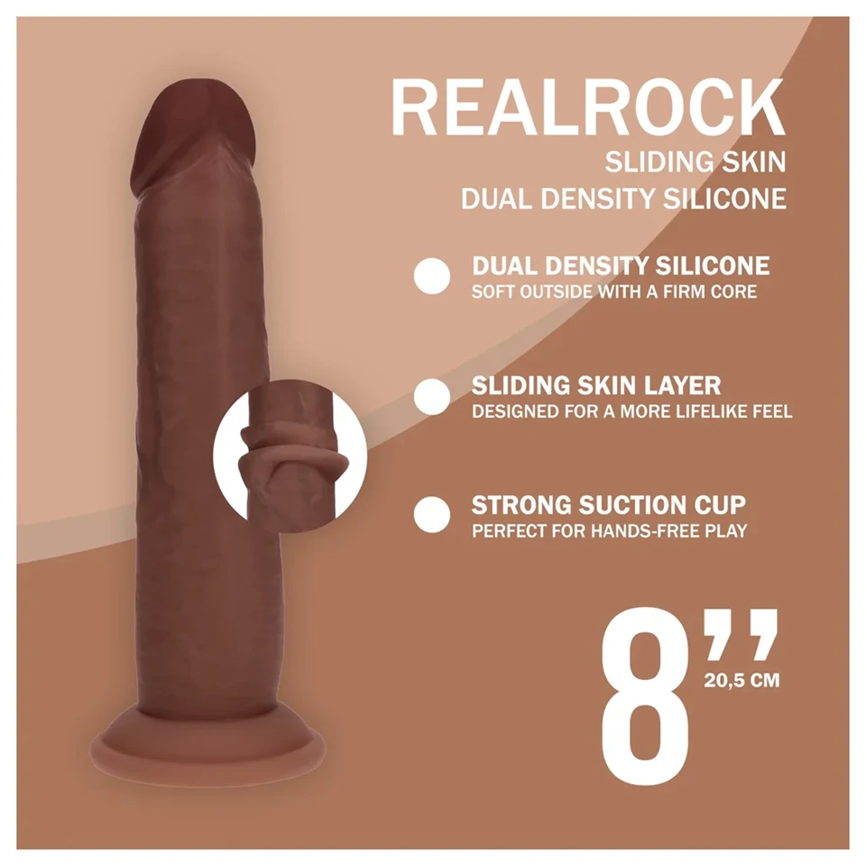 RealRock - dupla sűrűségű élethű dildó (barna) - 20,5 cm