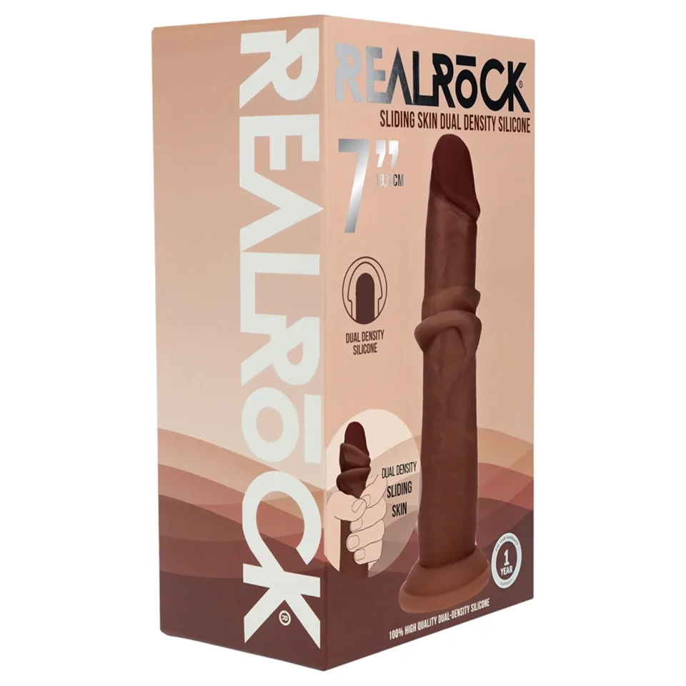 RealRock - dupla sűrűségű élethű dildó (barna) - 18,5 cm