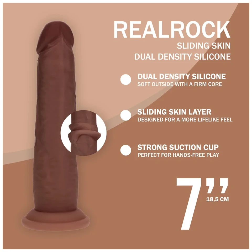 RealRock - dupla sűrűségű élethű dildó (barna) - 18,5 cm