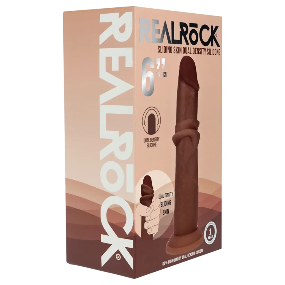 RealRock - dupla sűrűségű élethű dildó (barna) - 15,5 cm