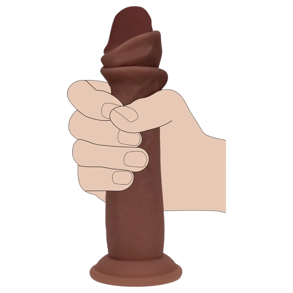 RealRock - dupla sűrűségű élethű dildó (barna) - 15,5 cm