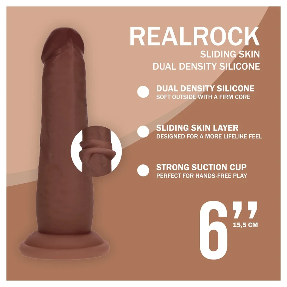 RealRock - dupla sűrűségű élethű dildó (barna) - 15,5 cm