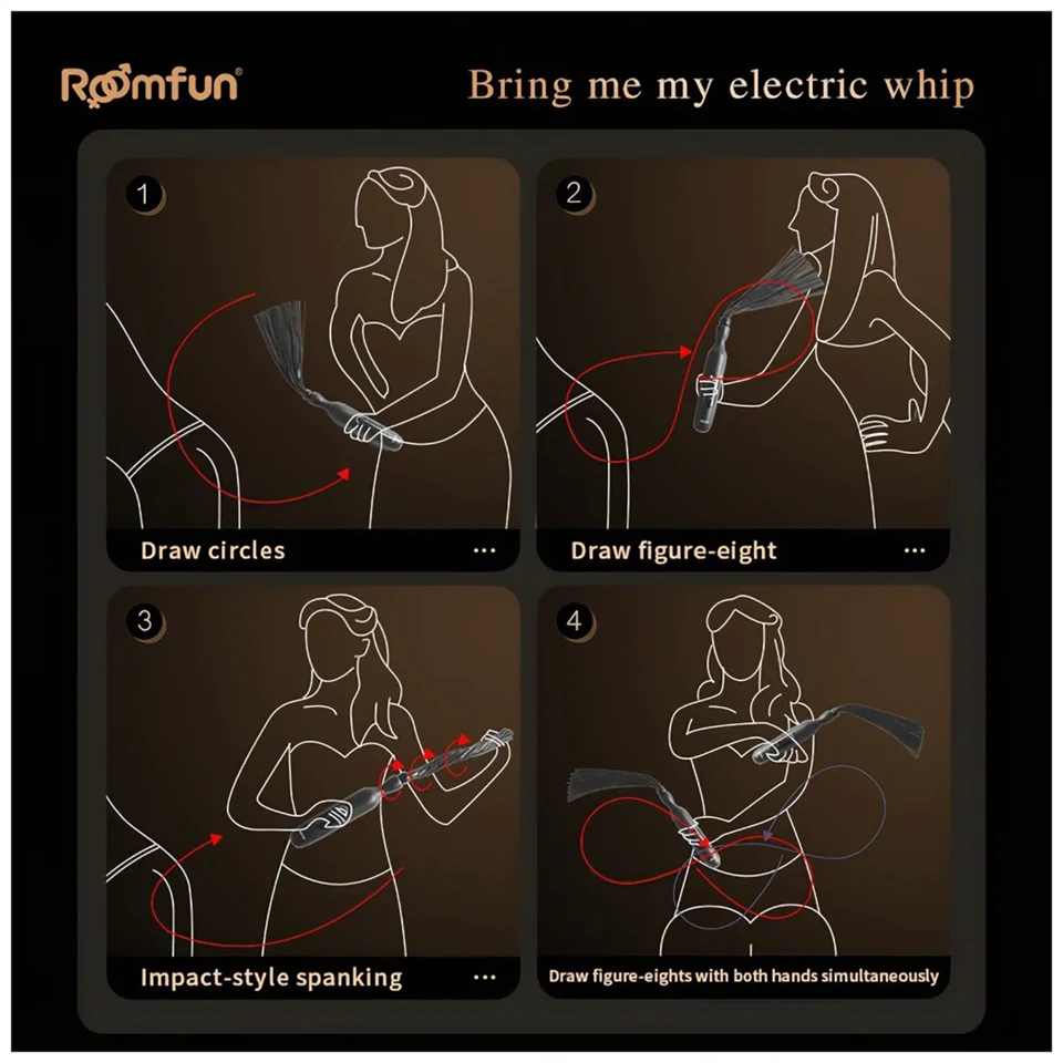 Roomfun - elektromos sokkoló korbács (fekete)