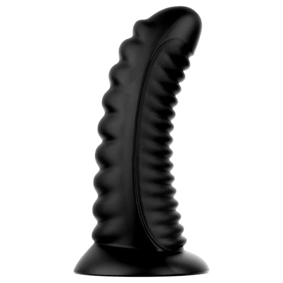 BUTTR Double Ribbed - óriás bordázott anál plug (fekete) - 26 cm