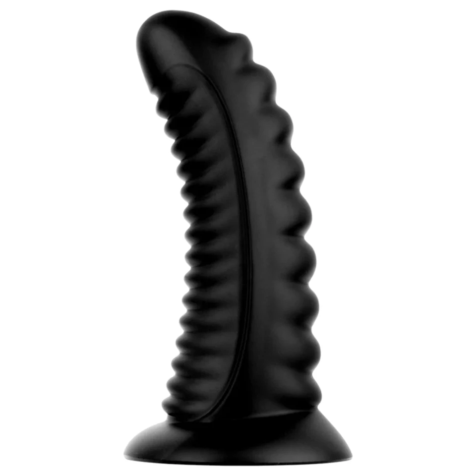 BUTTR Double Ribbed - óriás bordázott anál plug (fekete) - 26 cm